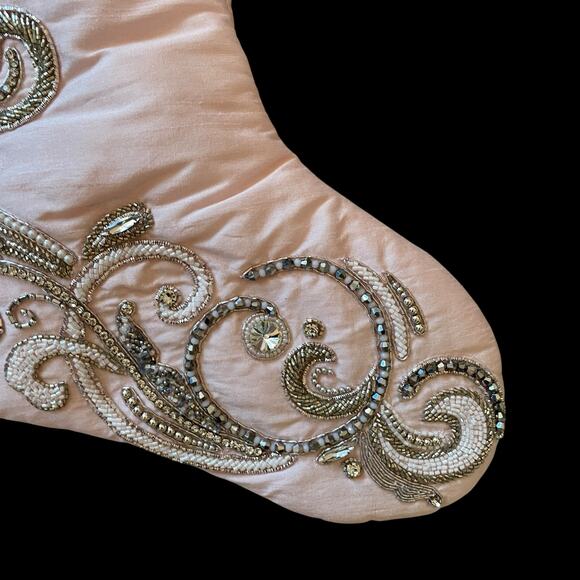 NEW Neiman Marcus Blush Pink Beaded Christmas Stocking Luxury Holiday Decor - Picture 5 of 15